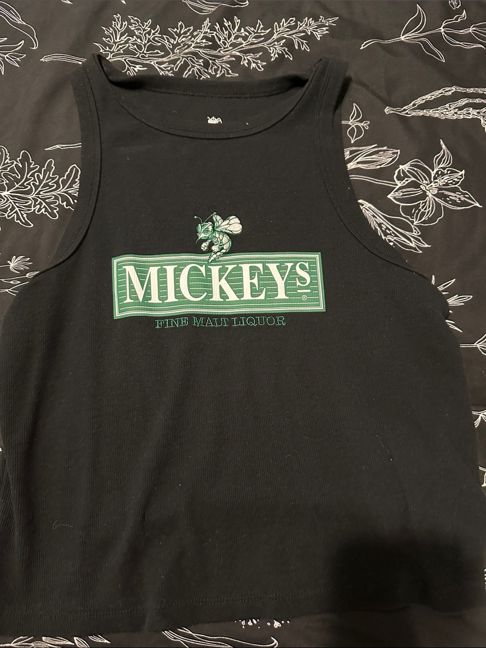 Mickey's Black Crop Tank Top with Green Logo